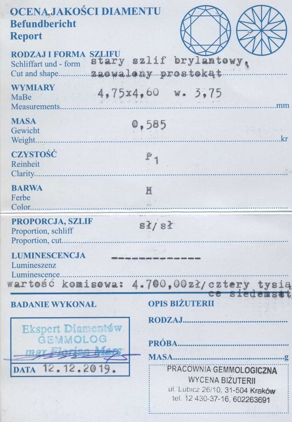 Platynowo Złoty Pierścionek - 4,32g - DIAMENT 0,58ct - KRAKÓW