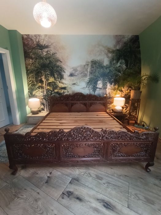 Unikat! Ręcznie rzeźbione łóżko indyjskie 180×200 – prawdziwe dzieło