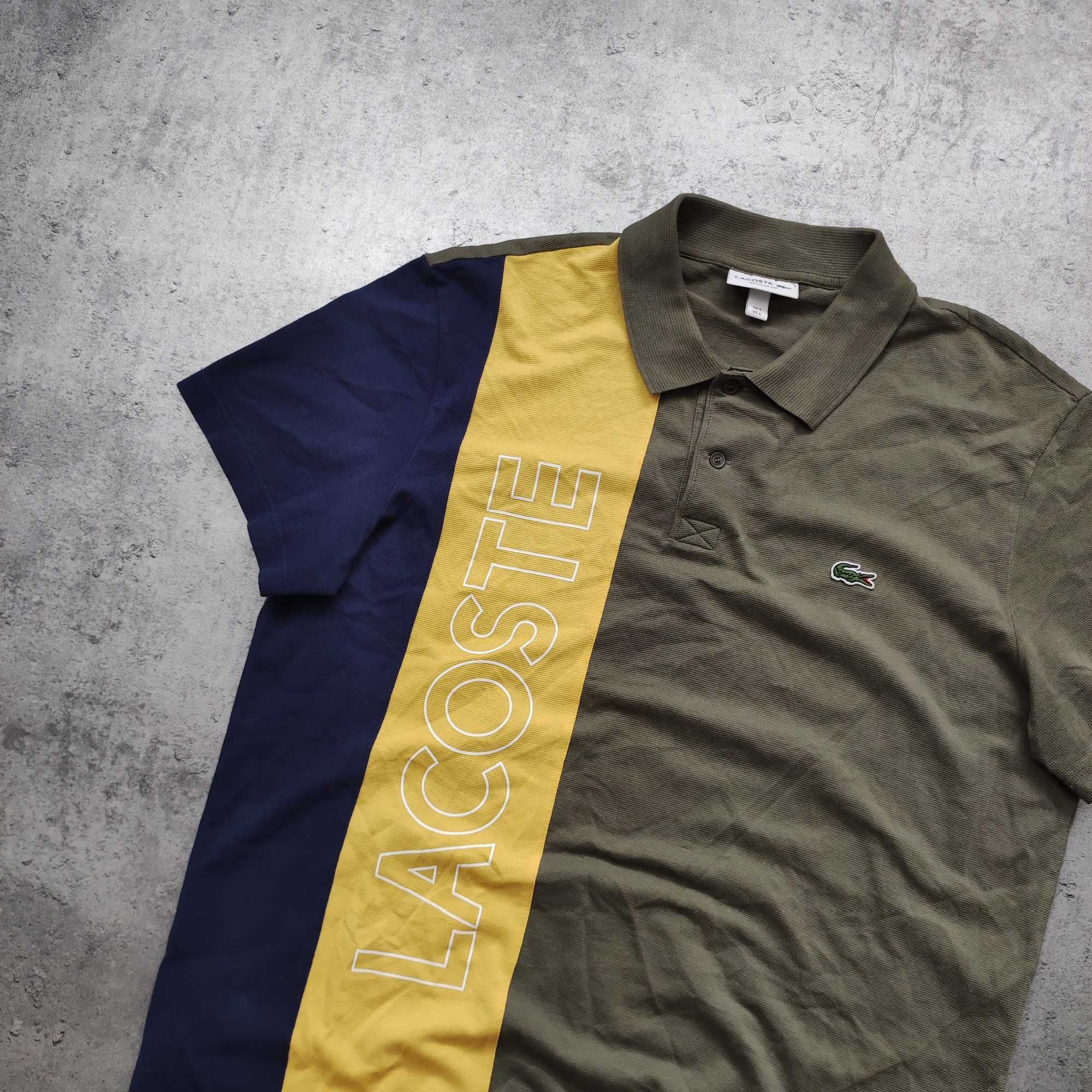 MĘSKA Elegancka PREMIUM Koszulka Polo Trzy-Kolor Lacoste France Haft