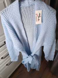 Sweter kardigan długi wiązanie  baby blue r uni