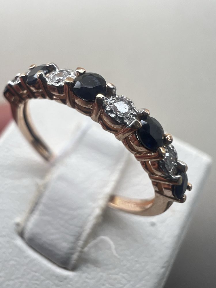 Золотое кольцо с брилиантами и сапфирами 585 проба 17,5 0,33ct