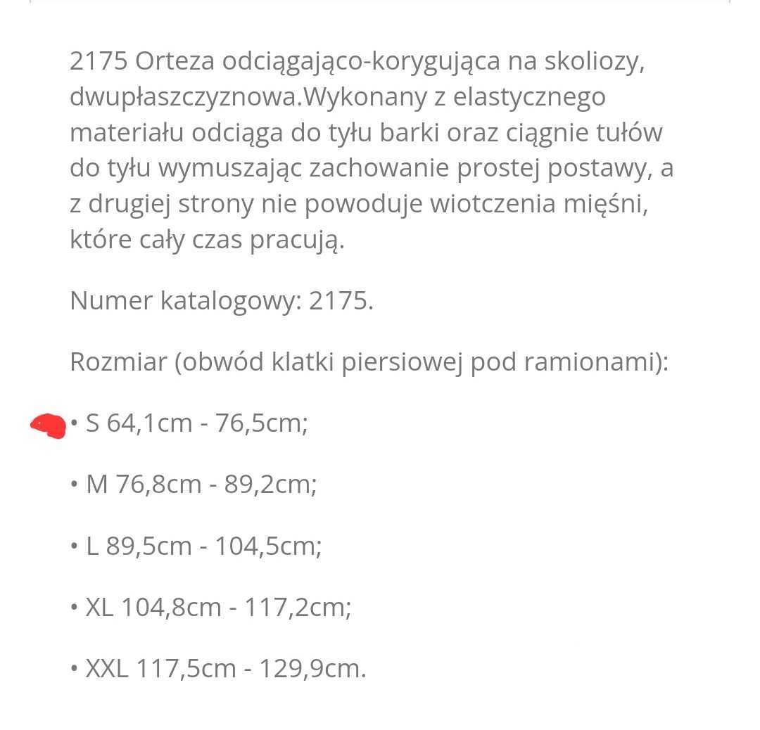 Orteza korygująca kręgosłup, roz s