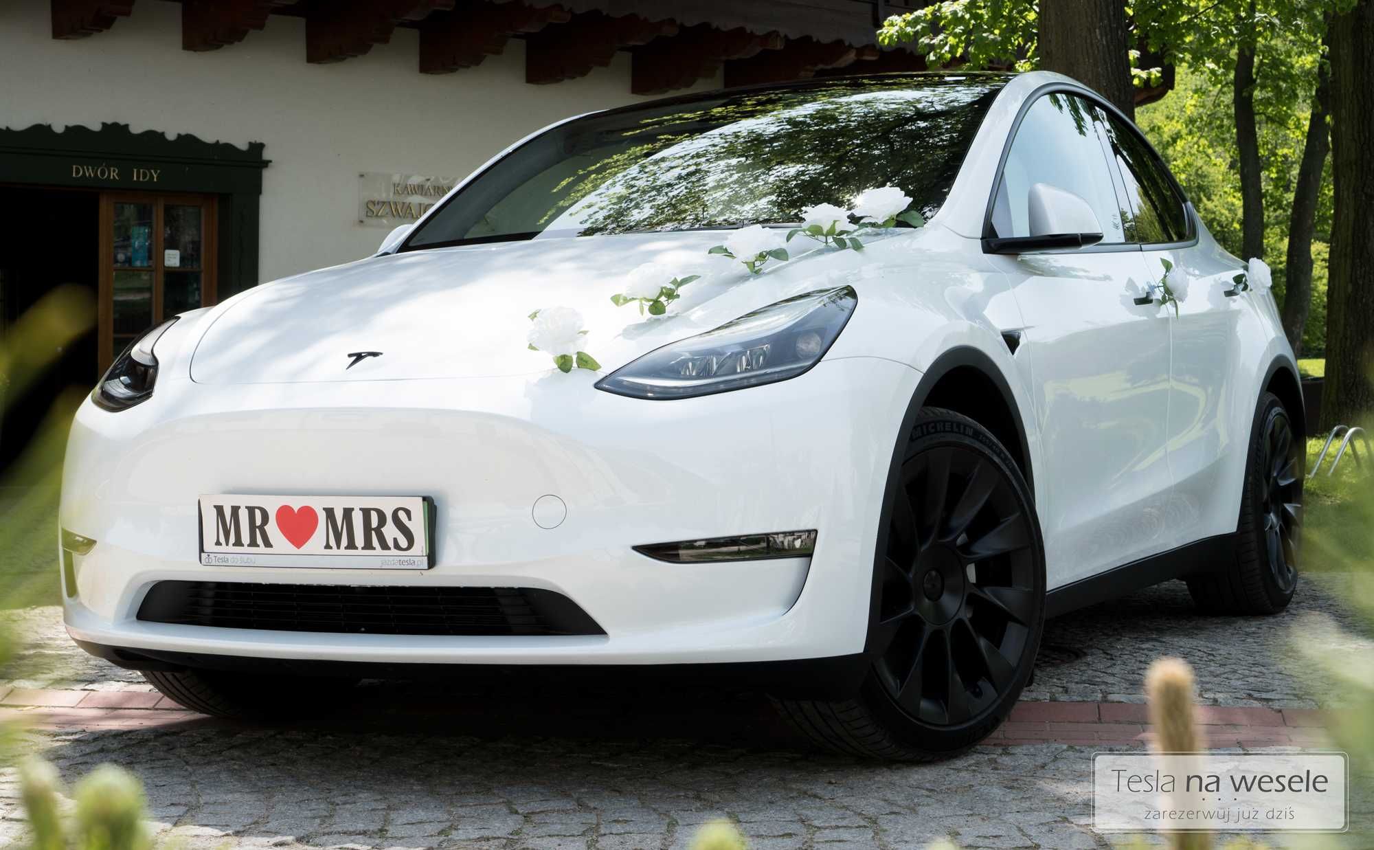 Ostatnie terminy auto na wesele samochód do ślubu biała Tesla Y 500km