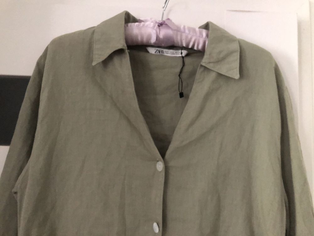 Zara lniana sukienka z paskiem rozmiar s khaki
