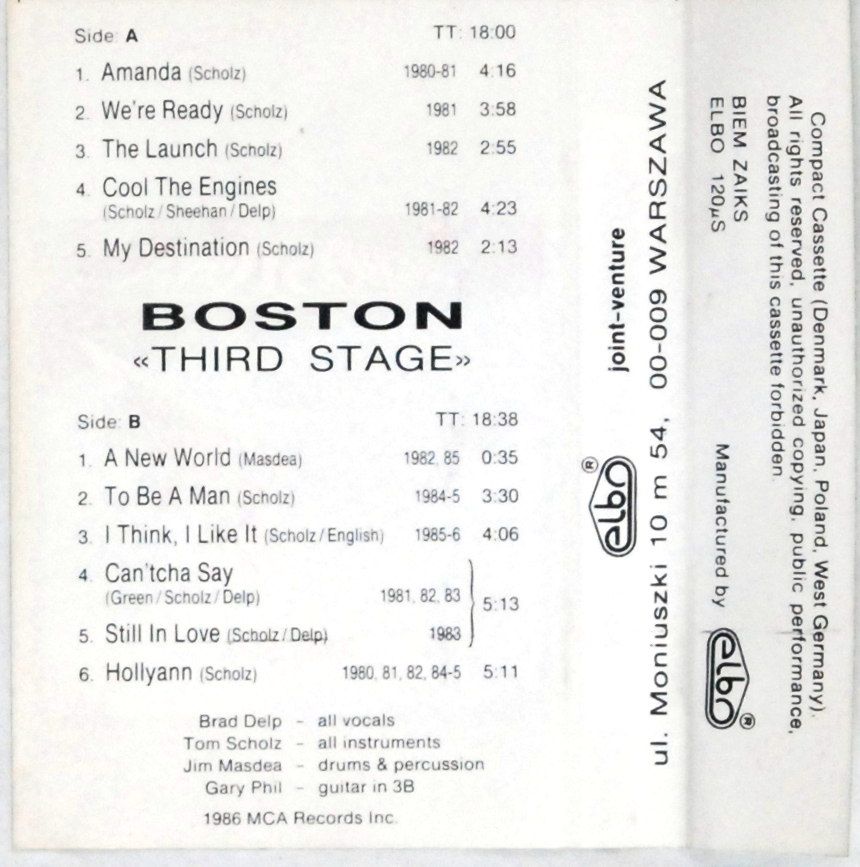 Boston - Third Stage (ELBO) (kaseta) BDB