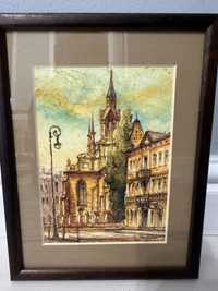 Sprzedam obraz Cezary Zbrojewski, Kalisz "Stare Miasto", akwarela,tusz