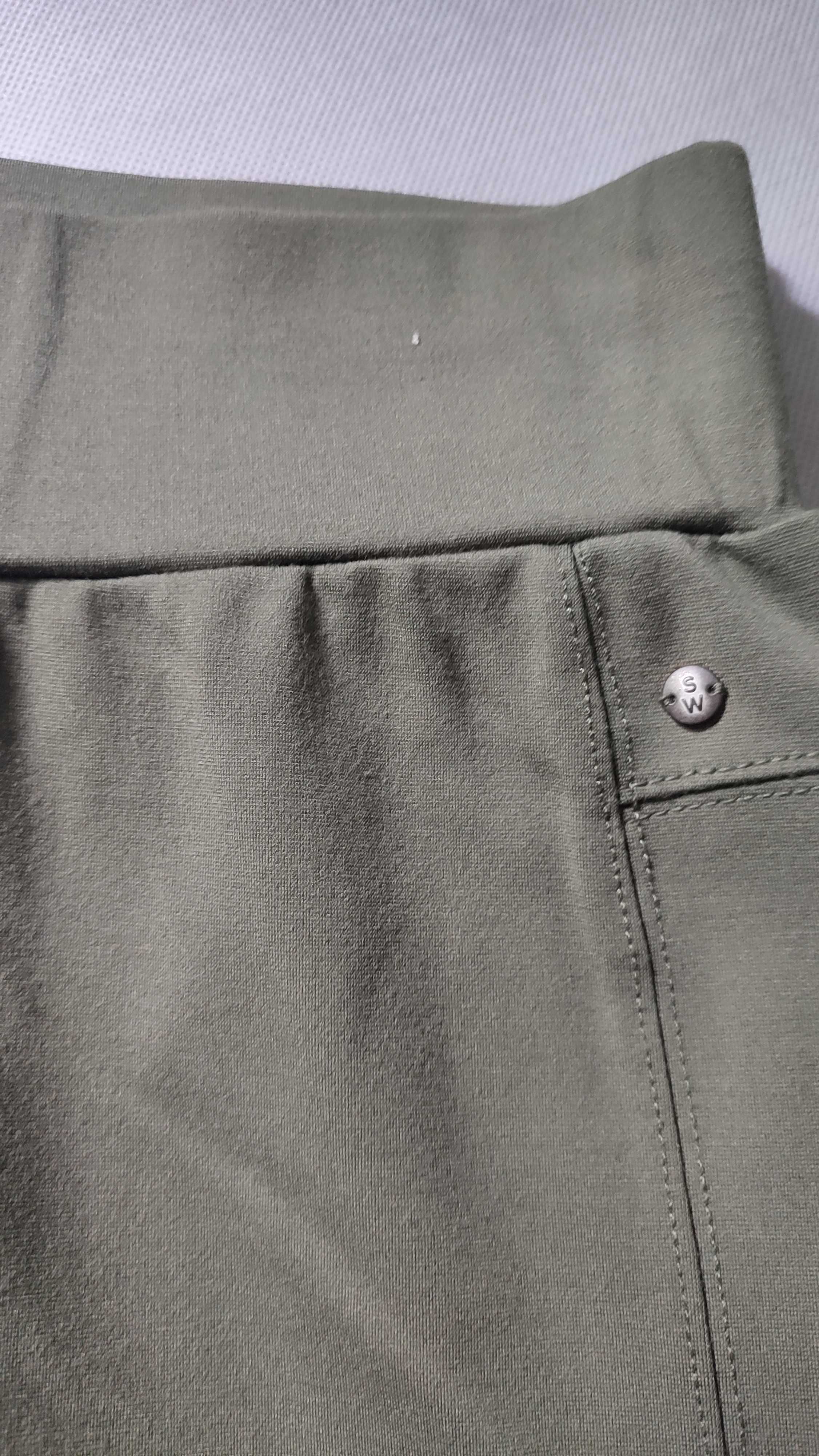 Bawełniane legginsy damskie khaki klasyczne długie nogawki rozmiar L