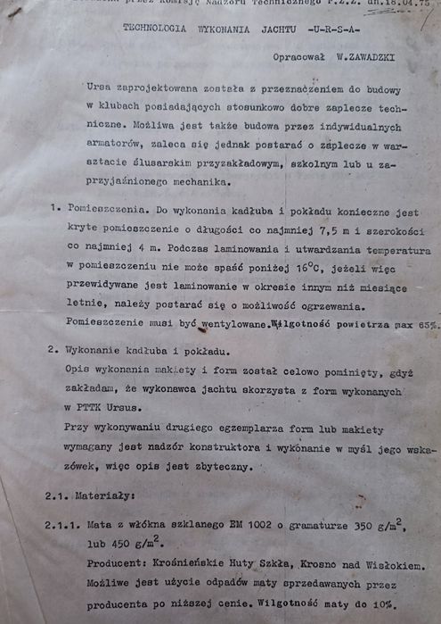 Ursa Major dokumentacja projektowa jachtu