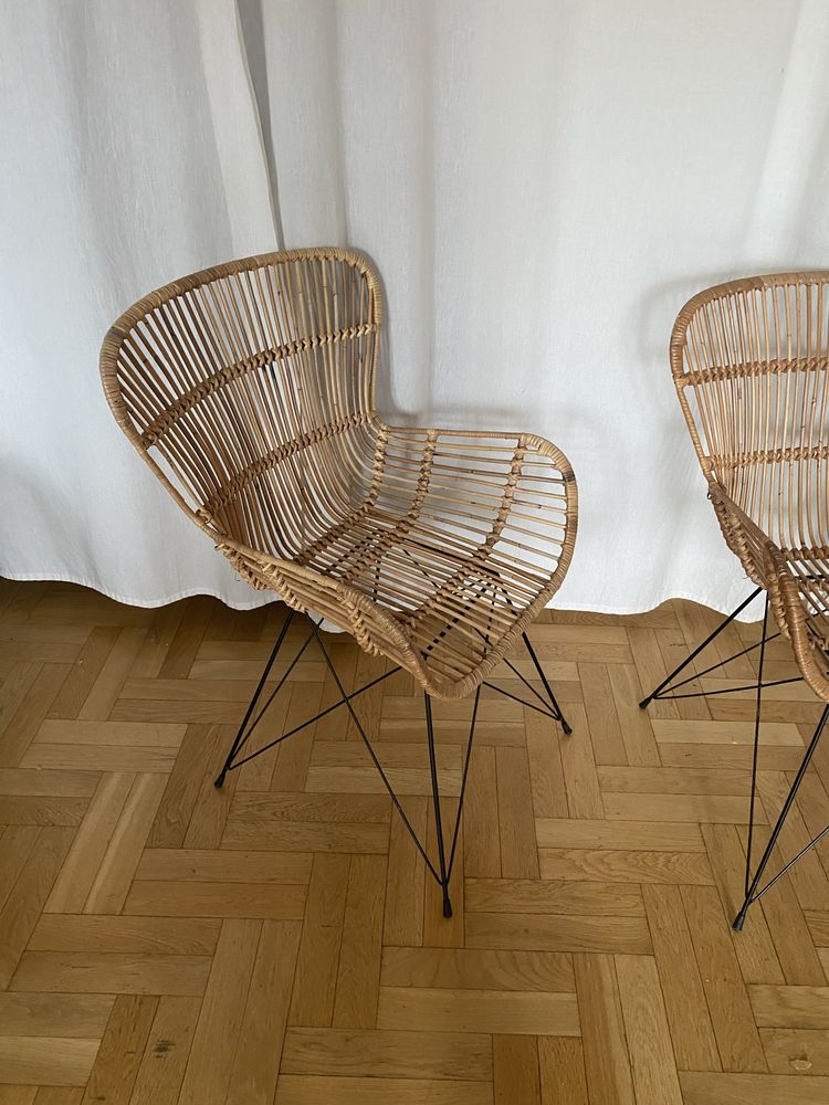 Dwa rattanowe designerskie fotele boho