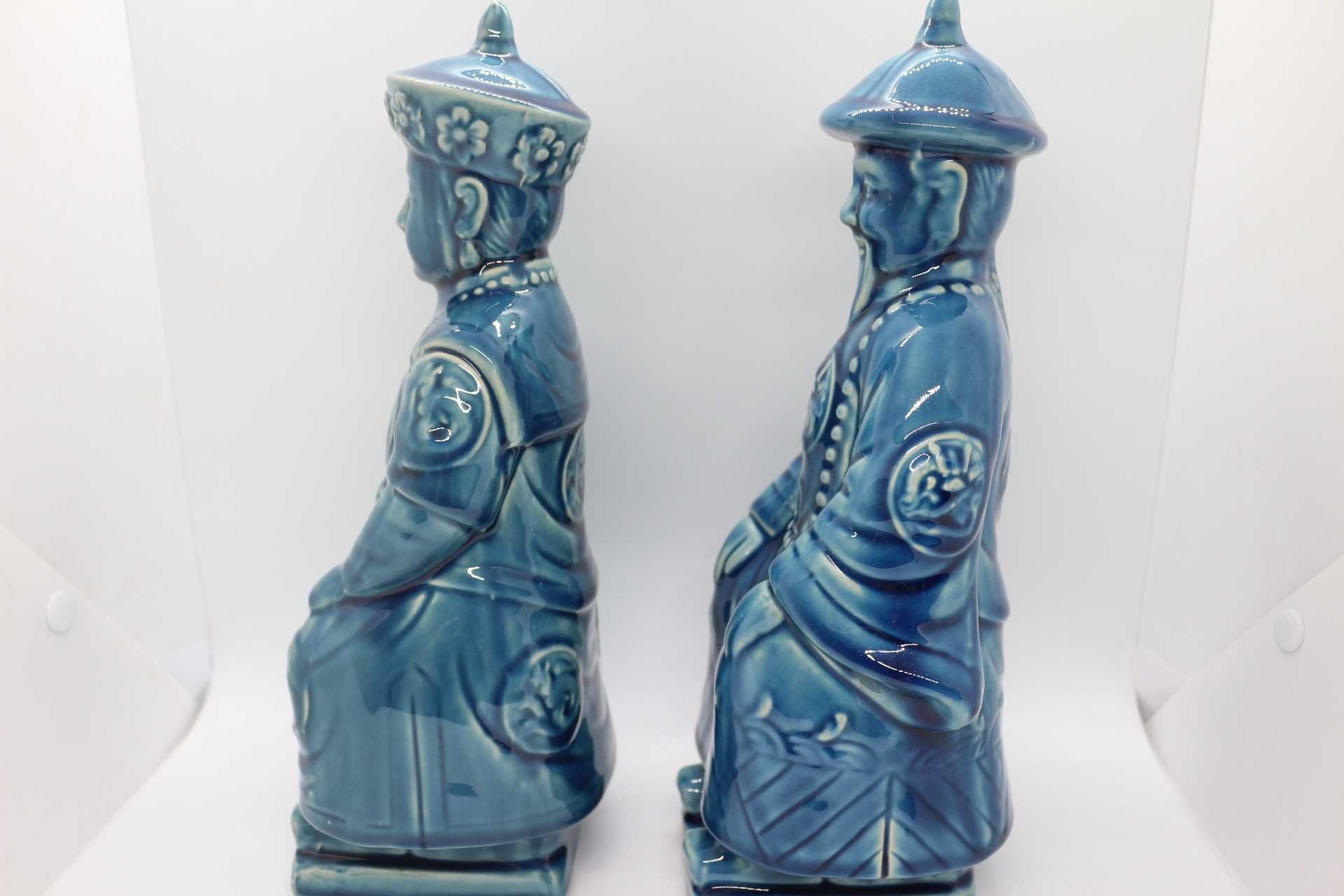 Par de Dignatários Esculturas Porcelana Chinesa Azul XX 30 cm