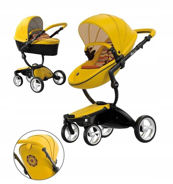MimaXari Żółty wózek dziecięcy z wieloma akcesoriami *Limited Edition*