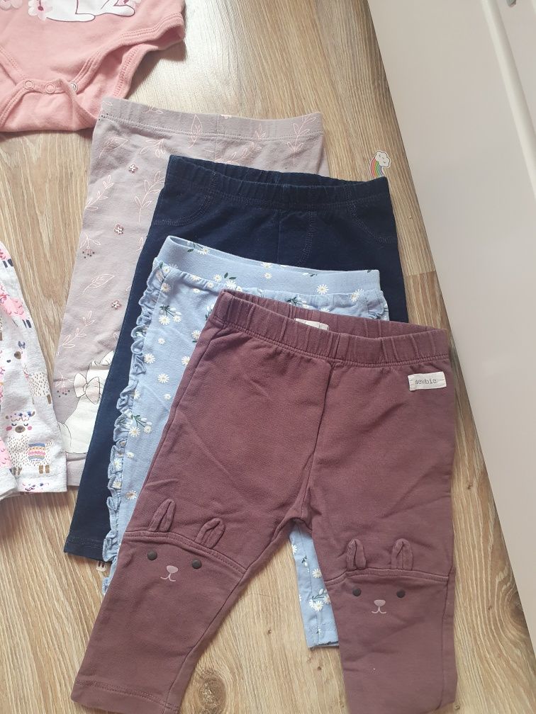 Zestaw ubranek dla dziewczynki rozmiar 74 bluzy sukienka legginsy