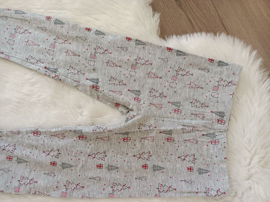 Świąteczne leginsy w choinki bawełna wiskoza 128  134