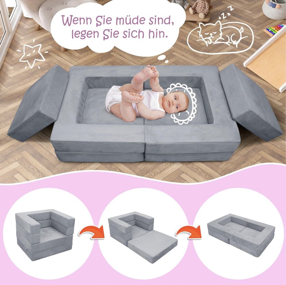 Nowa BABYNEST sofa dla dzieci 3w1, łóżko dla niemowlaka,