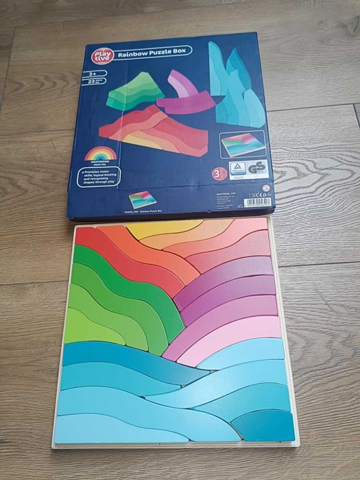 Drewniana tęcza w ramce do układania Montessori NOWA