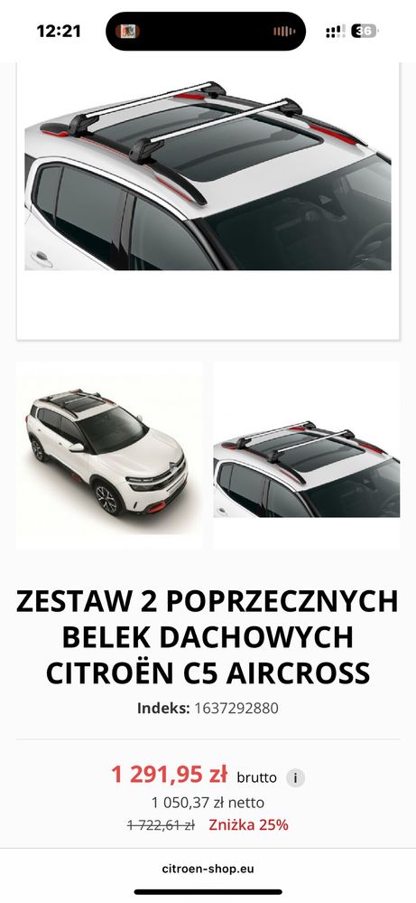 Bagażnik dachowy Citroen C5 Aircross 2021 oryginał