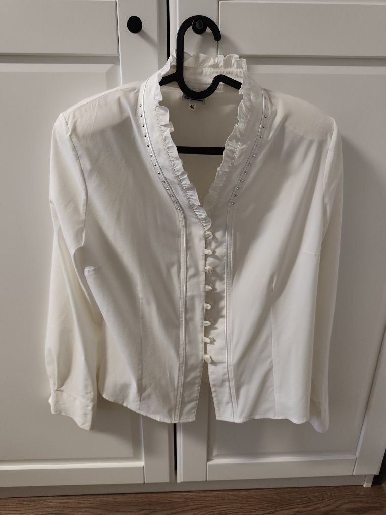 Bluzka damska biała koszulowa elegancka stójka 46/xxxl marka Strzelec
