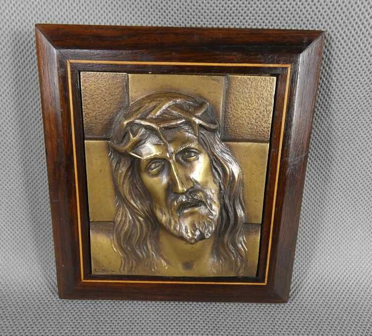 Obraz PŁASKORZEŹBA brąz JEZUS obraz krzyż plakieta