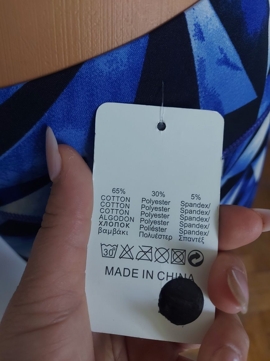 Bawełna 65% Legginsy M / L niebieskie wzór geometryczny elastyczne