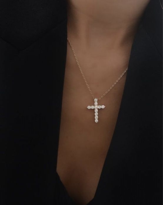 Новий хрестик муасаніт в стилі Тіфані з цепочкою