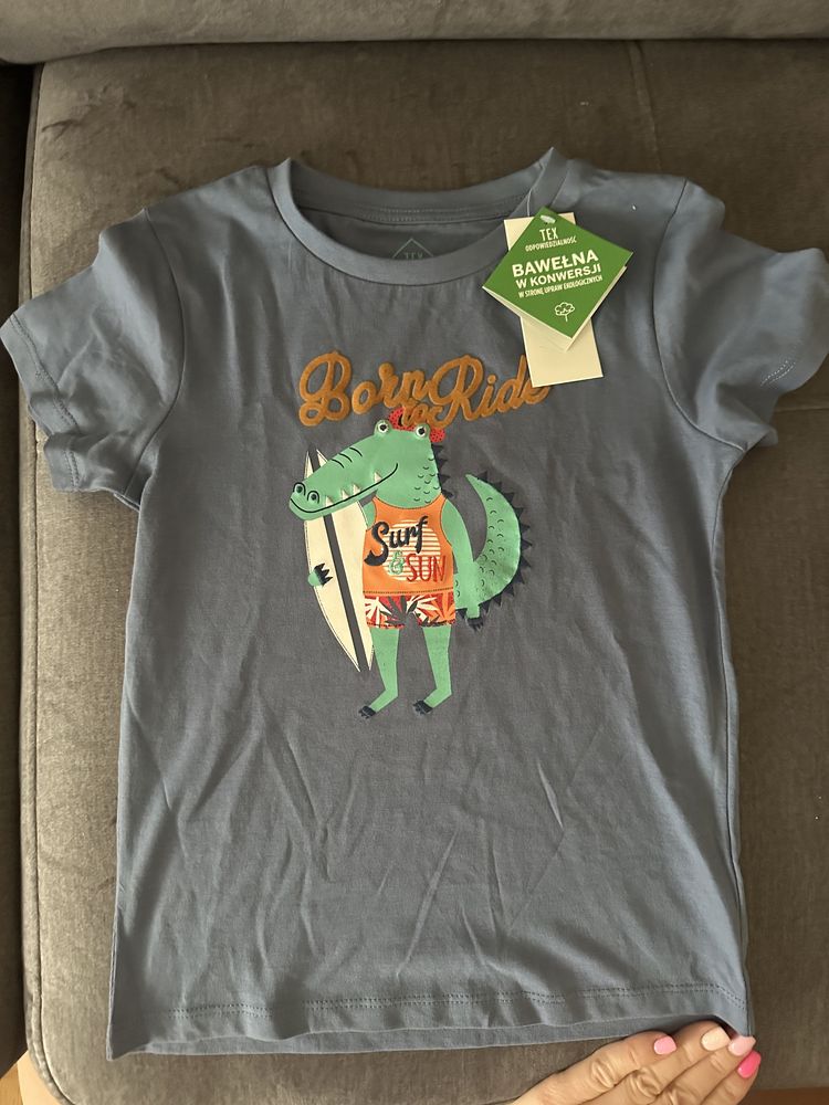 Koszulka z krótkim rękawem krokodyl dla chłopca z napisem bawełna