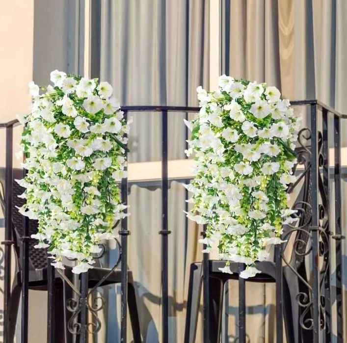 2 SZT 75cm Sztuczne Kwiaty Girlanda Bluszcz Wiszące PETUNIA BIAŁE h213