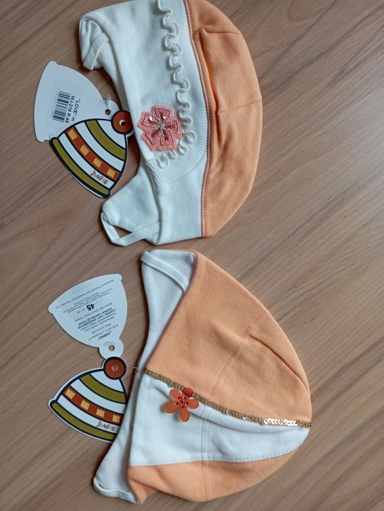 Czapka niemowlęca dziewczęca nowa komplet