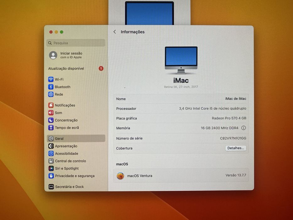 IMac 27” - 2017 c/teclado e rato apple