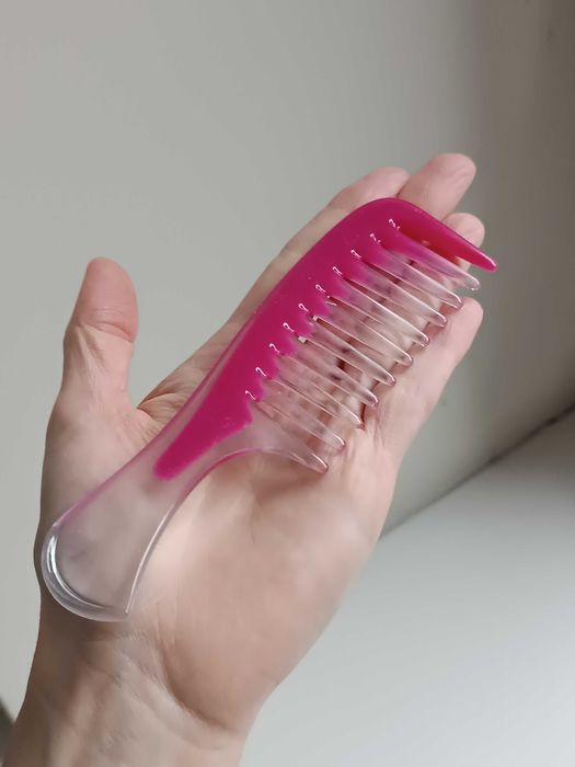 Grzebień do włosów z rączką szeroki różowy mały podręczny dla lalek