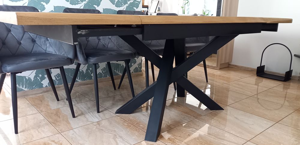 Duży stół rozkładany dla 10 osób metal+drewno loftowy