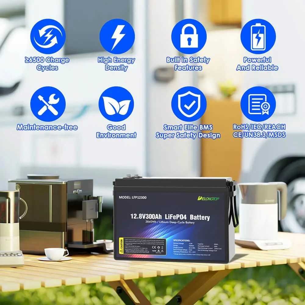 12,8V 300Ah  12V 3840Wh LiFePO4 Bateria Bluetooth Aplikacja