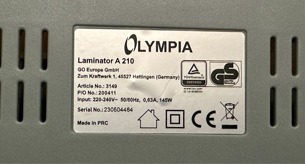 Пристрій для ламінування / Ламінатор Olympia A 210 / Німеччина