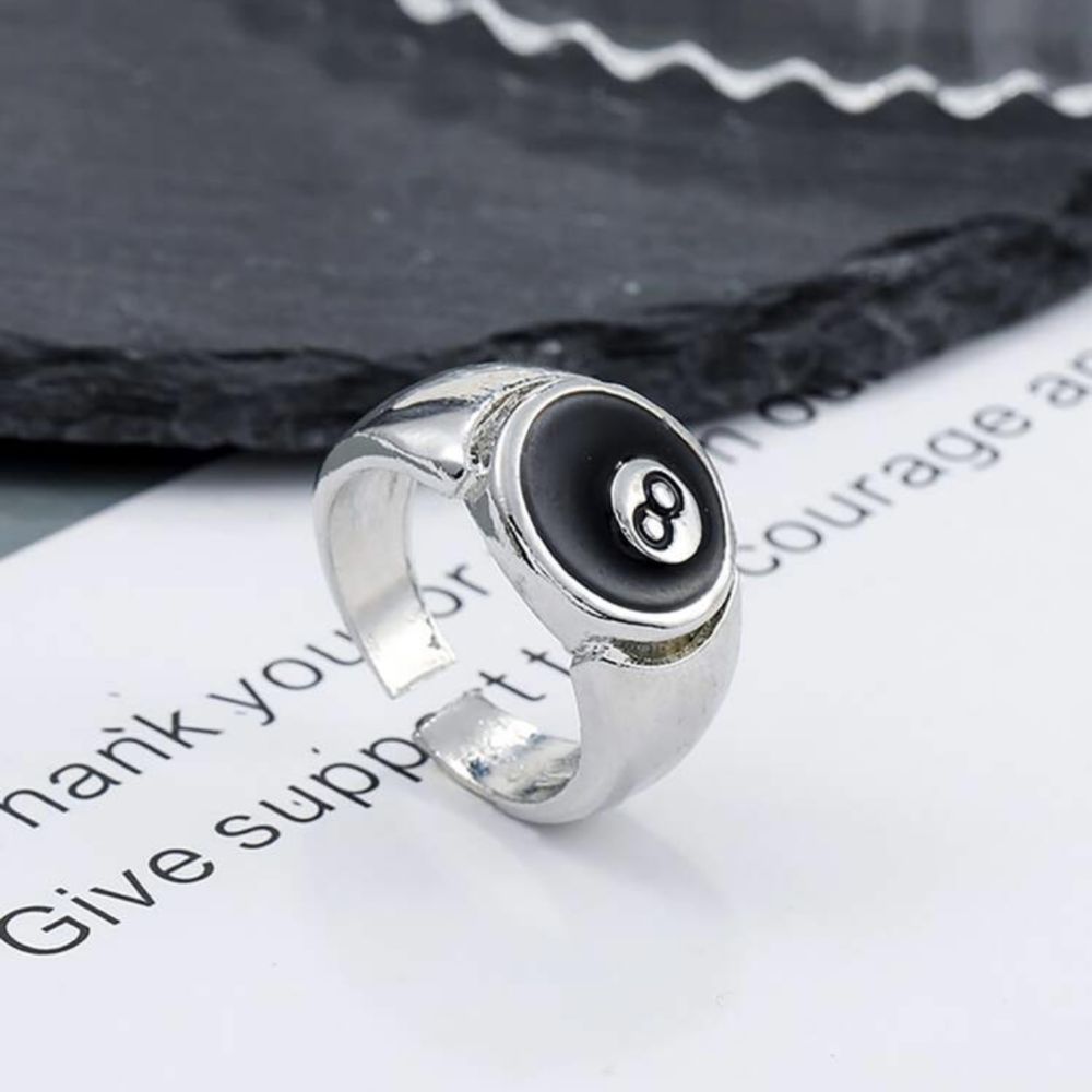 Nowy regulowany srebrny pierścionek z bilą 8 Vintage Alternative y2k