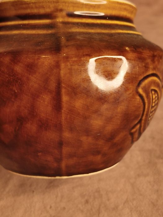 Stary ceramiczny pojemnik w kaszubskie kwiaty PRL 191