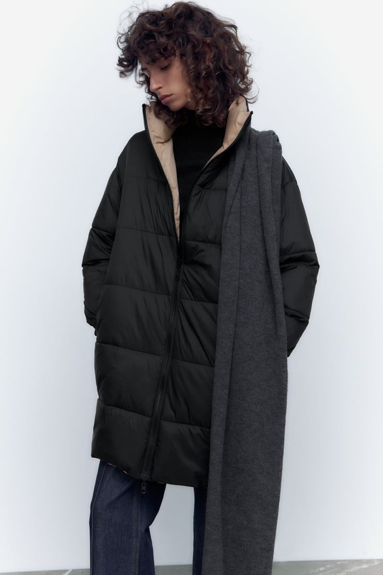 Двухсторонняя Куртка пальто пуховик Пуфер Zara с термо наполнителем