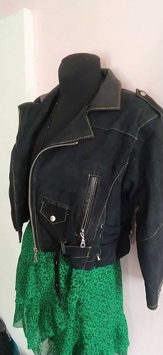 PREMIUM! Ramoneska ze skóry jagnięcej i zamszu S/M/L