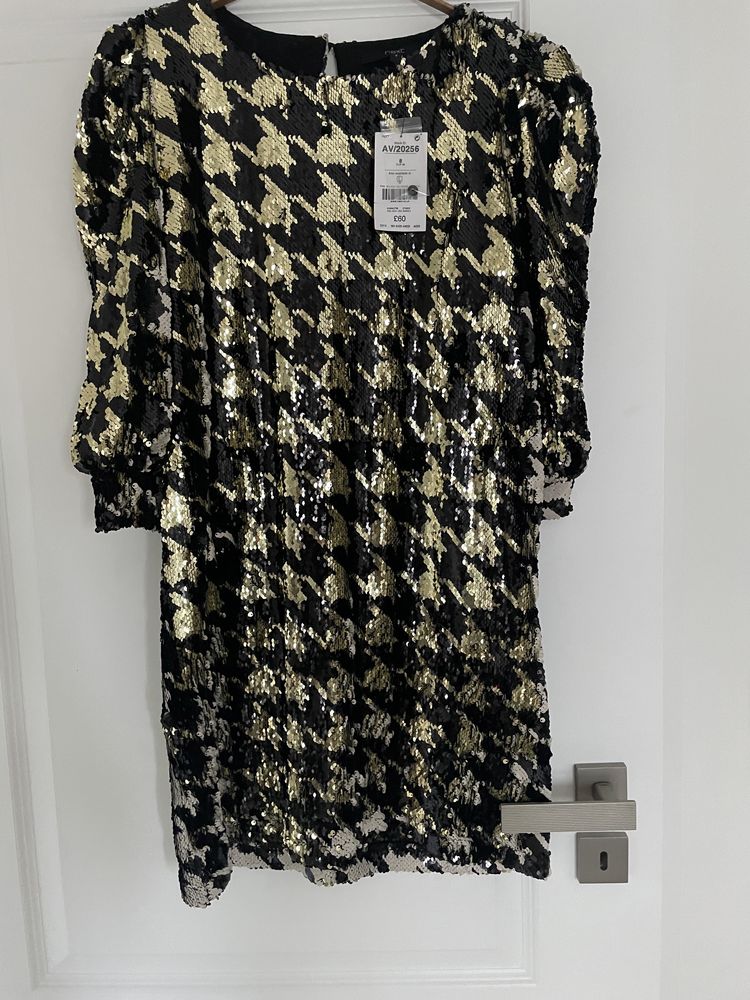 Orginalna sukienka 2w1, cekiny, wzór Chanel, 36, nowa
