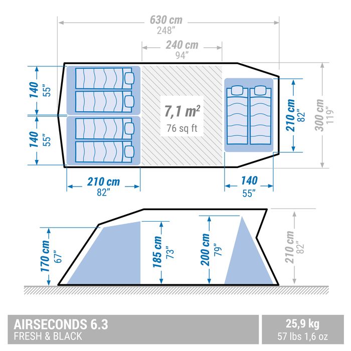 Tenda insuflável de campismo - Air Seconds 6.3 F&B - 6 pessoas - 3
