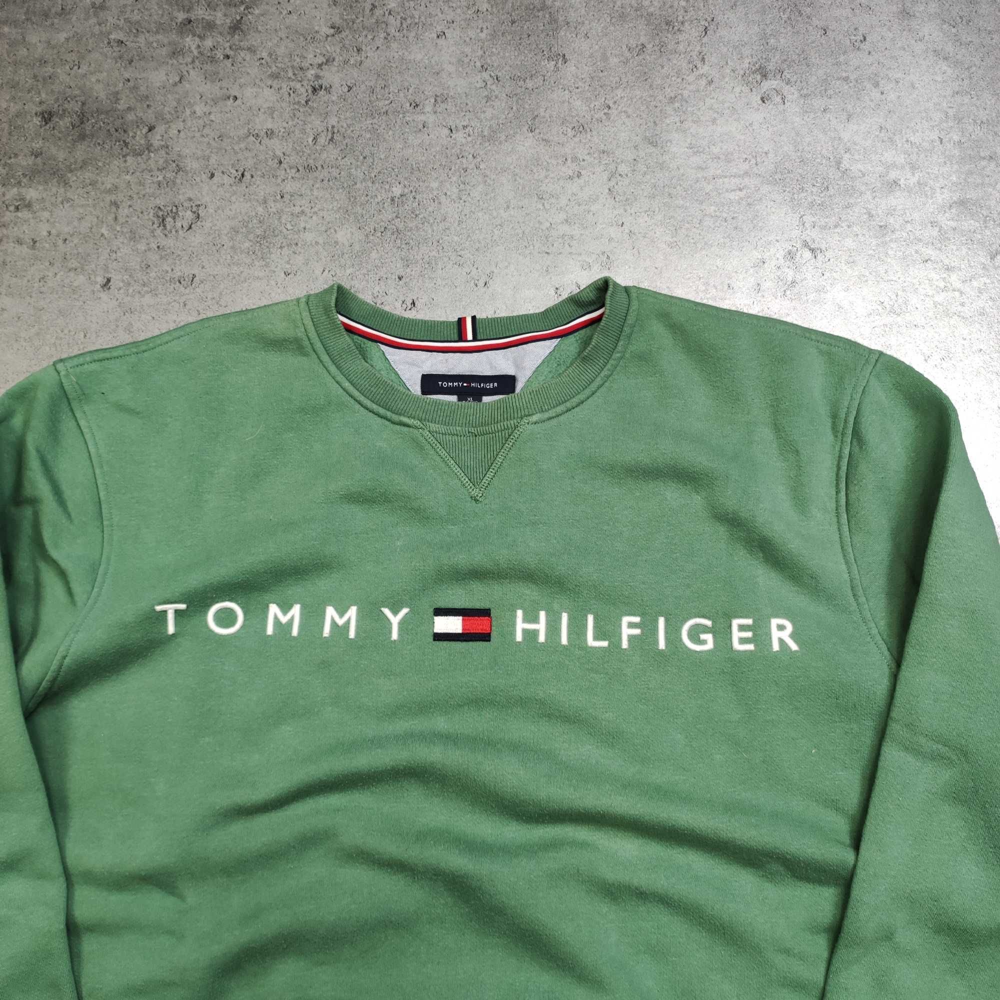 MĘSKA Bluza DUŻA Pistacja Bawełna Haftowane Logo Tommy Hilfiger Klasyk