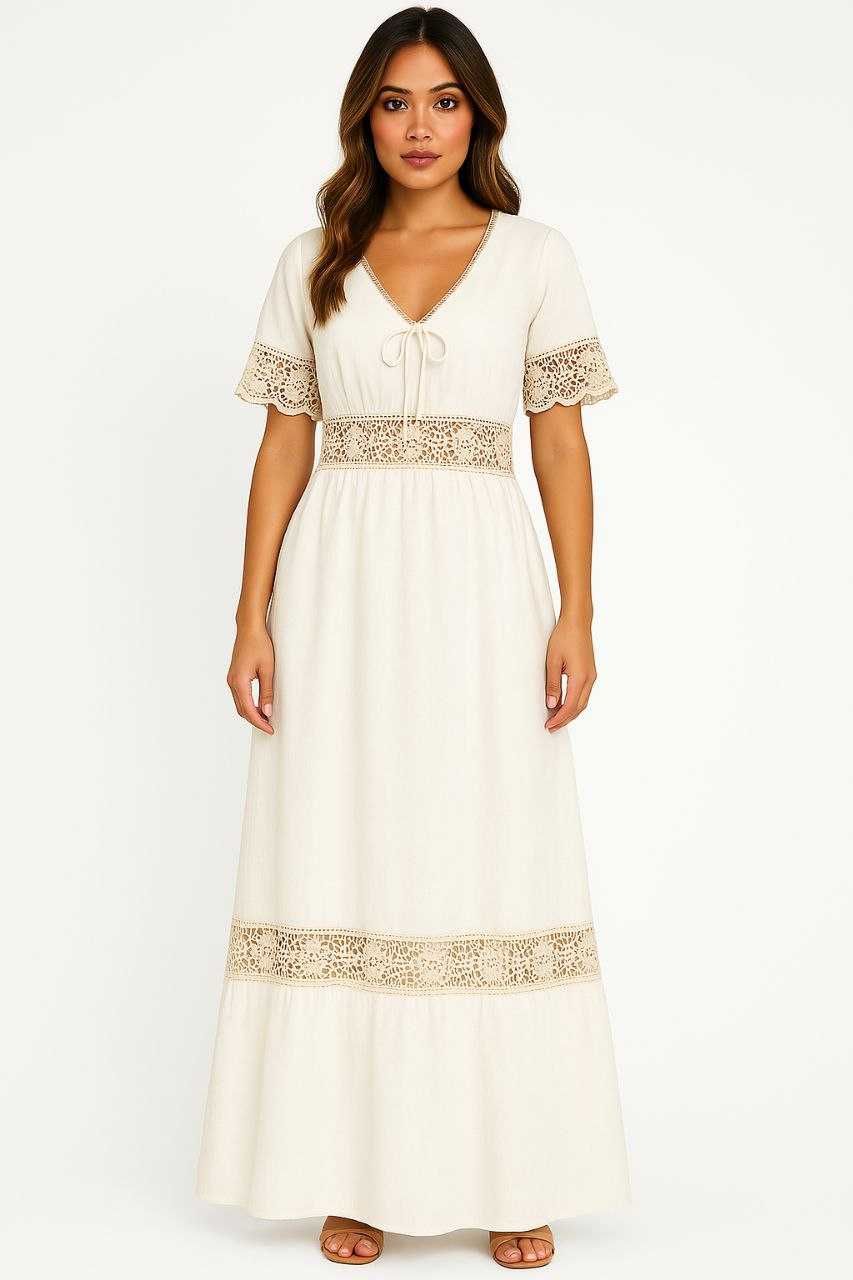 Белое длинное льняное платье Please Fashion Италия, р. S