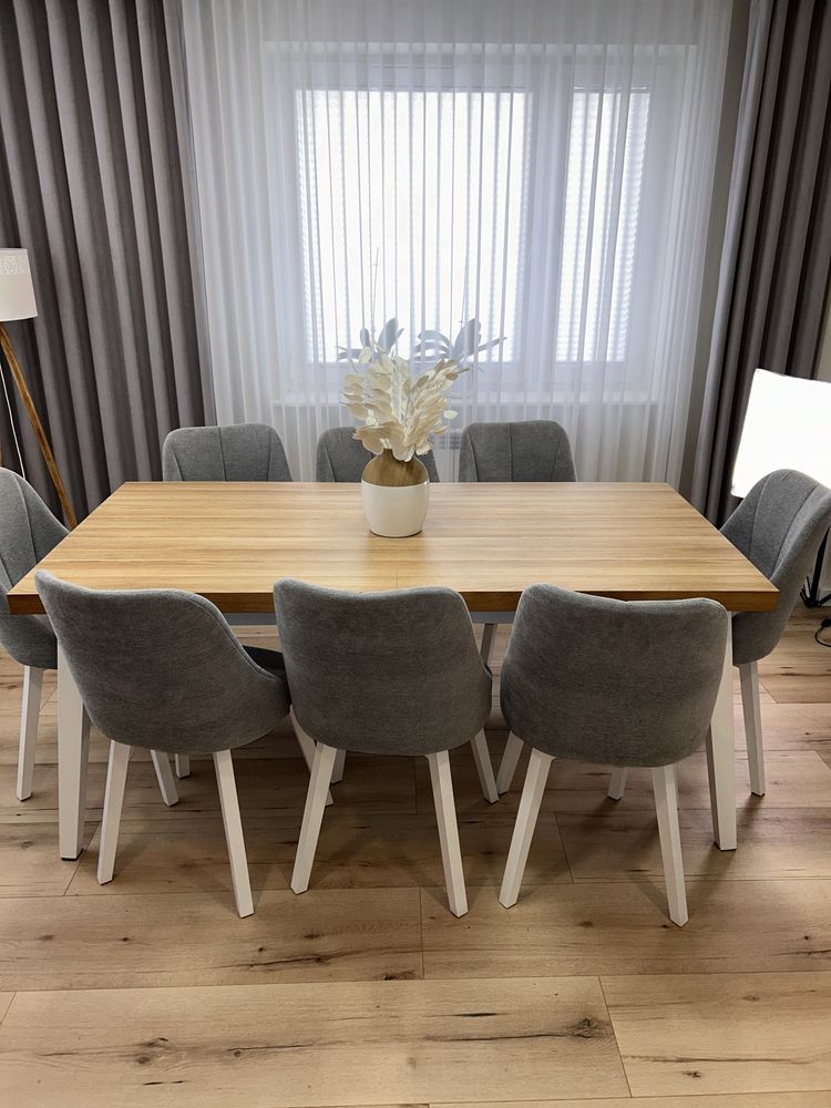 Zestaw stołu typu skandynawskiego z 6x krzesłami tapicerowanymi