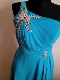 Niebieska błękitna długa suknia r 40