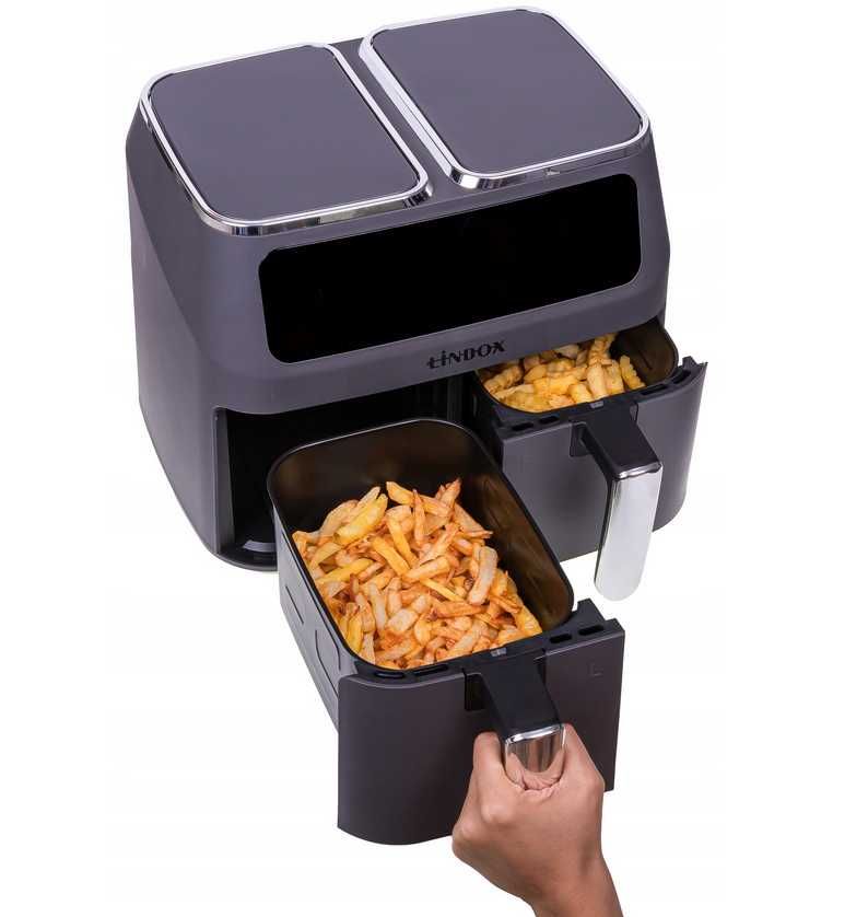 Frytkownica 2x4L / 2500W beztłuszczowa LINBOX Air Fryer Grafitowa