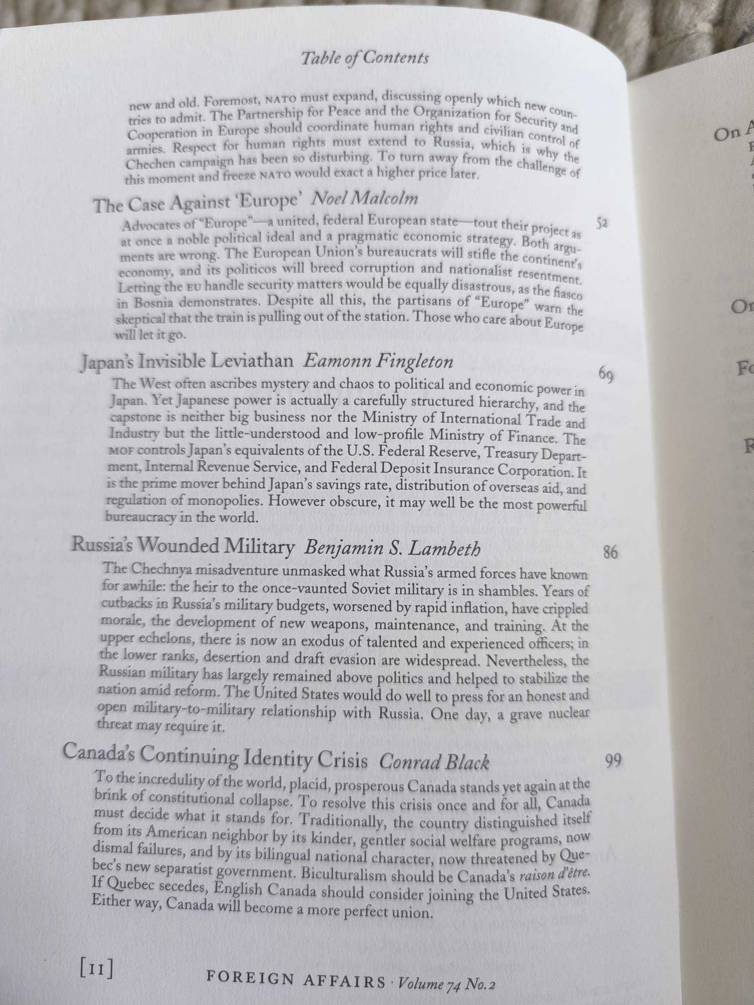Revista "Foreign Affairs" March/April 1995 Volume 74, Number 2
