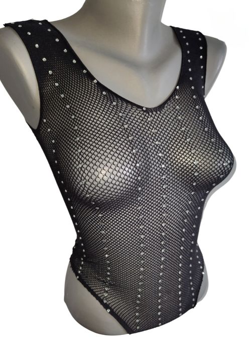 Body z kryształkami całość czarna bielizna body Victoria's Secret 36S