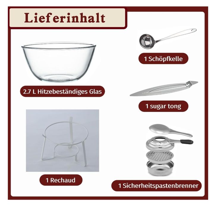 Zestaw do robienia ponczu grzańca 2,7l misa, szczypce, chochla, palnik
