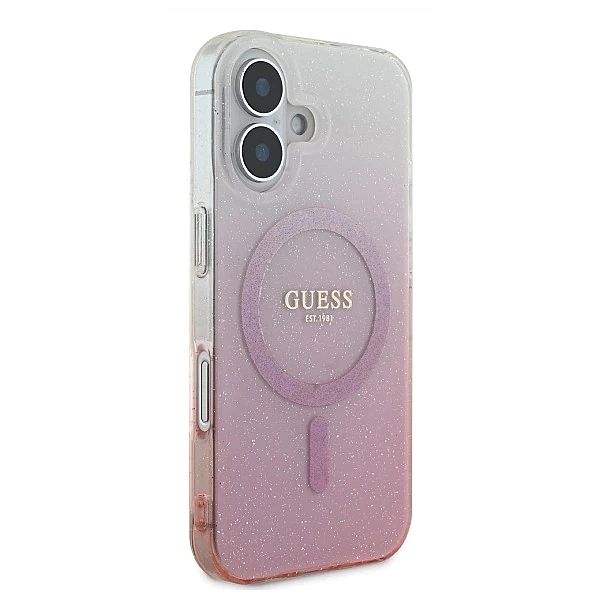 Etui Guess IML Glitter Gradient MagSafe na iPhone 16 Plus - różowe