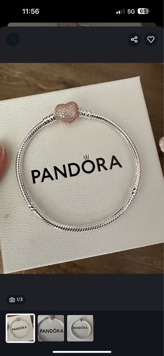 Nowa srebrna bransoletka Pandora zapięcie złote serce cyrkoni