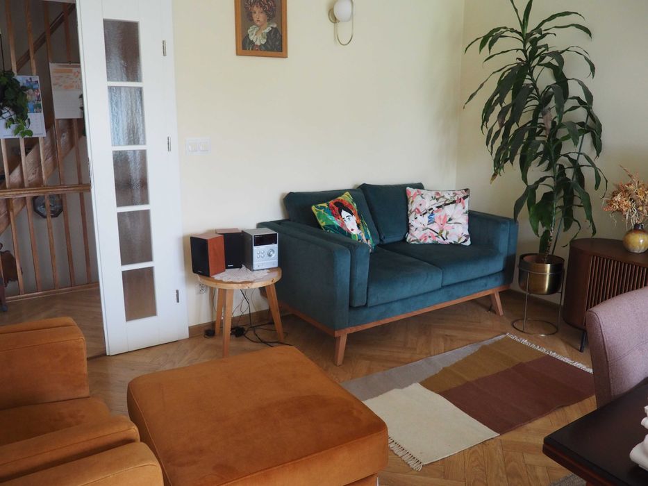 Kanapa, fotel i puff - Scandicsofa, stan doskonały, piękne kolory