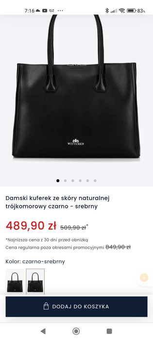 Torebka Wittchen ze skòry naturalnej  czarna nowa